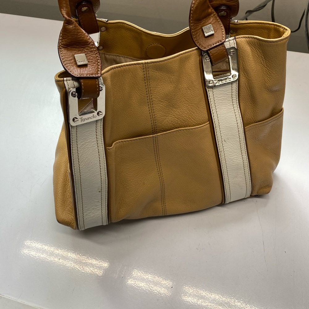 Franco Sarto Tan and White Tote with Leather Accents